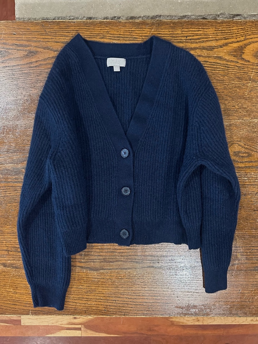 J Crew Women’s 100% Cashmere Button Cropped Cardigan in Navy, Size M